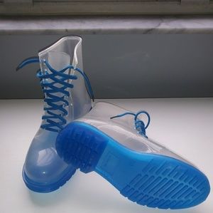 Clear jelly blue lace up combat rain boots size 9